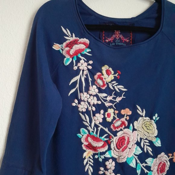Johnny Was French Terry 3/4 Sleeve Embroidered Pullover Sweatshirt-Style Size S - Picture 4 of 10
